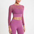 thumbnail image 2 of aidice Workout Tops for Women Yoga Round Neck Long Long Sleeve Shirts Mesh Cropped Athletic Gym Tops, 2 of 5