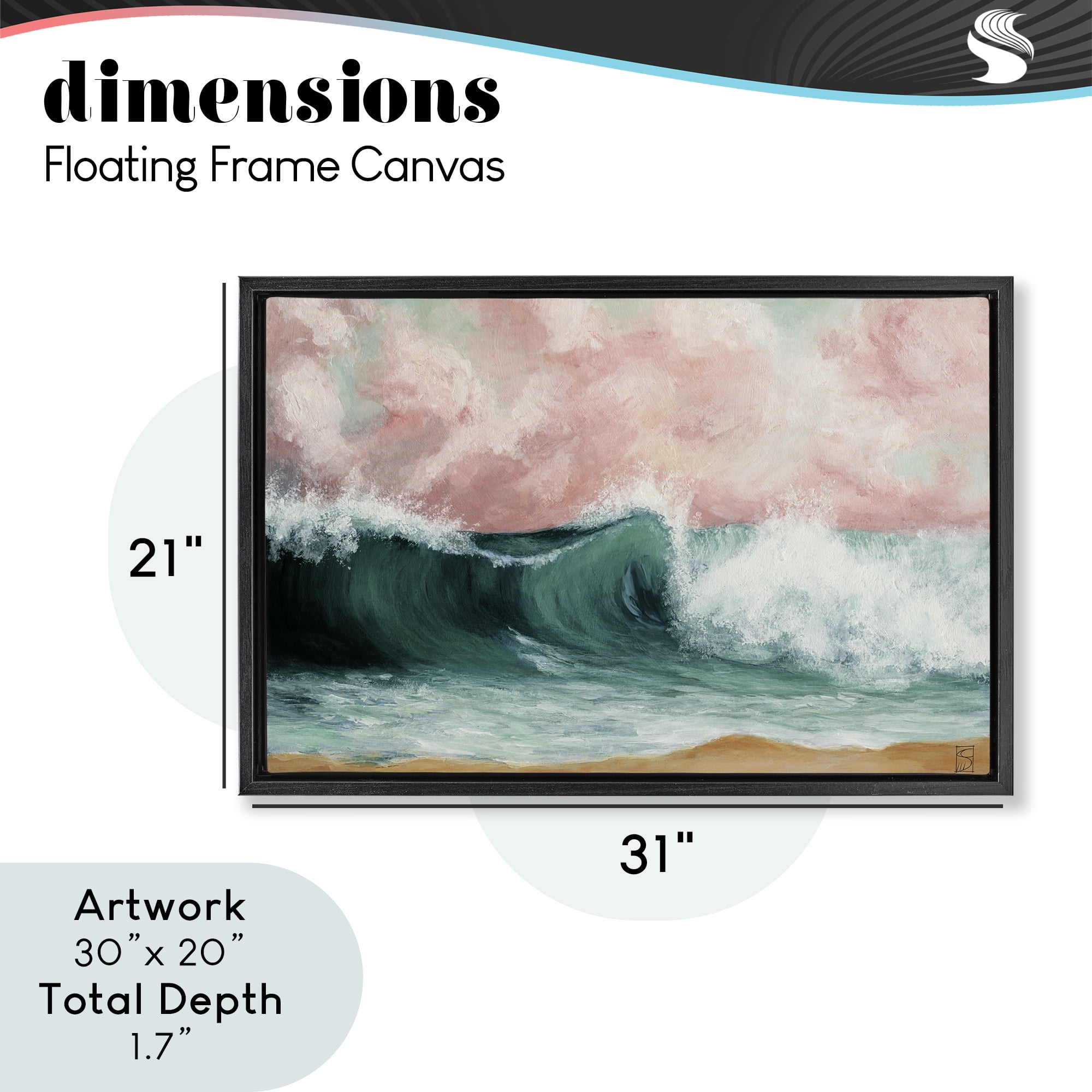 Crashing Seascape Waves Black Framed Floater Canvas Wall Art, design by Sara Culpepper
