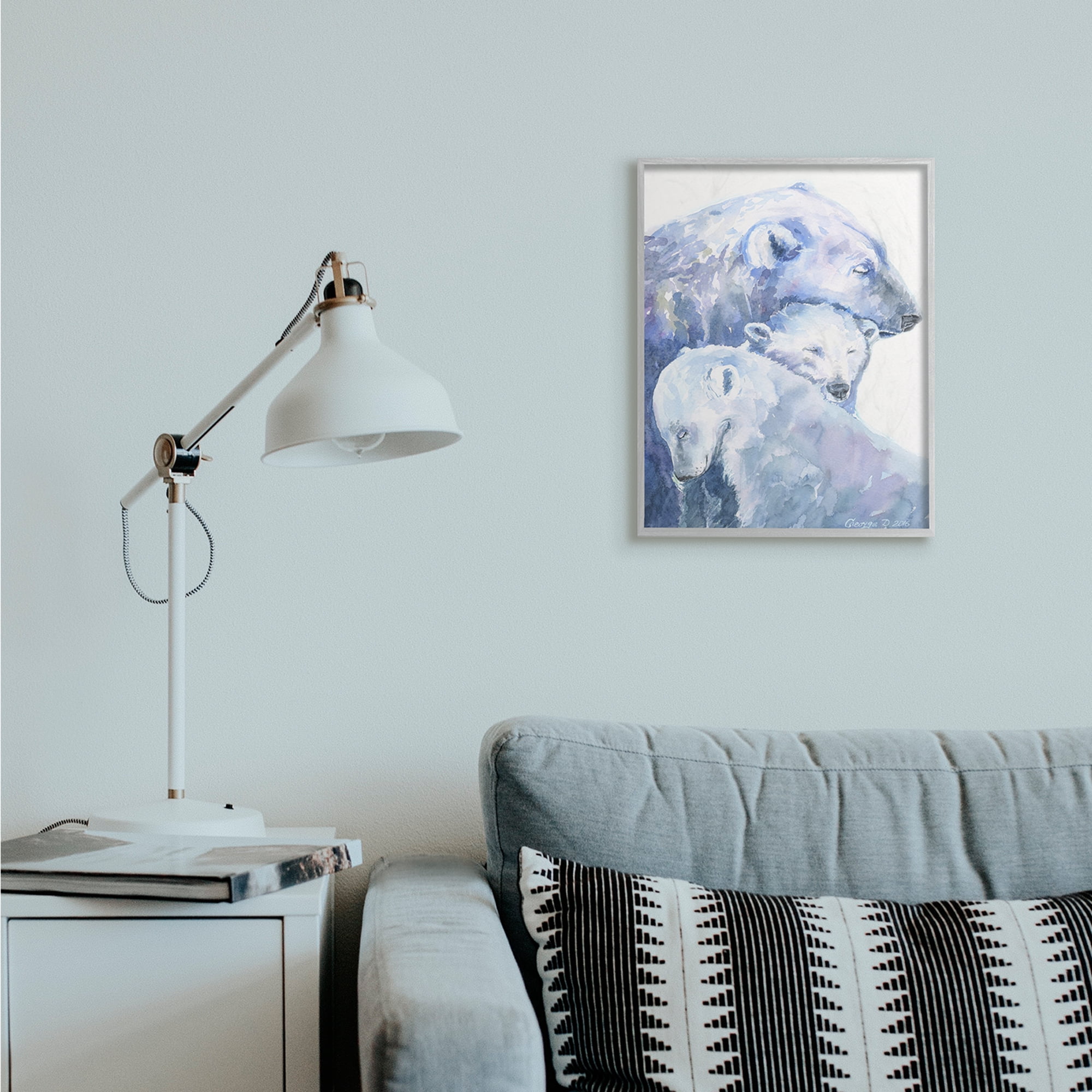 Stupell Industries Polar Bear Family Arctic Hug Portrait Animals & Insects Painting Gray Framed Art Print Wall Art, 16 x 20