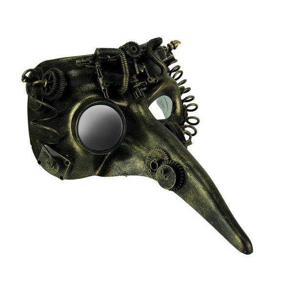 Steamzanni Masque de Costume Steampunk pour Adulte à Long Nez Doré Métallisé Halloween