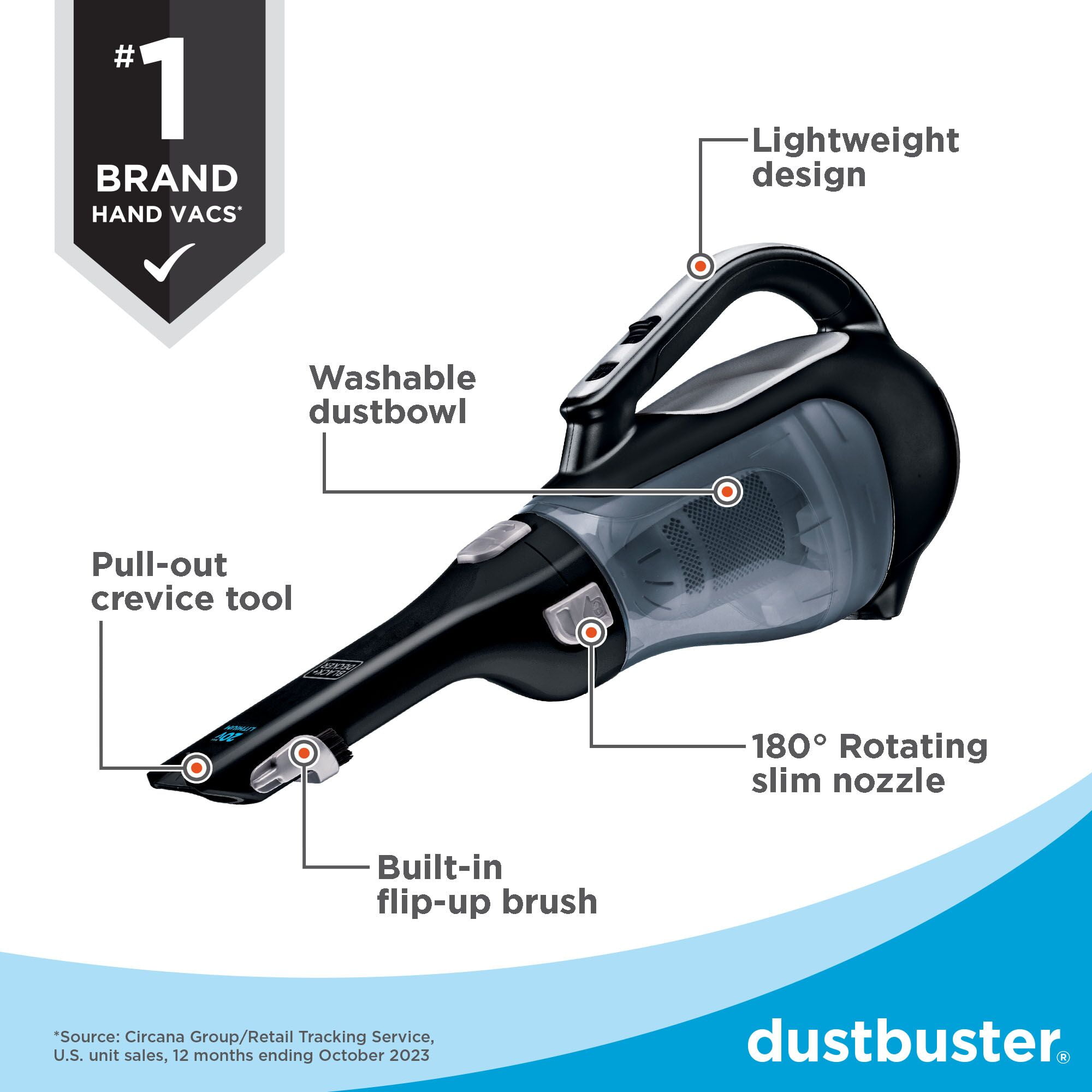 BLACK+DECKER 20V MAX* Lithium Cordless Handheld Vacuum, for Everyday Cleanup, with Flip-Up Brush and Powerful Suction, BDH2000L, Black