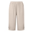 thumbnail image 6 of CFLVAEK Linen Bermuda Shorts for Women Knee Length High Waisted Shorts Summer Casual Wide Leg Beach Vacation Outfits with Pockets Khaki M, 6 of 6