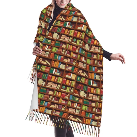 Shawl Wraps for Women - Library vintage bookshelf print Oversized Fall Winter Fashion Blanket Scarf for Women