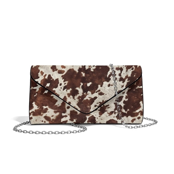 FOR U DESIGNS Brown Cow Clutch Purses for Women Personalized Wedding Bag PU Leather Shoulder Bag for Formal Wedding Party Cocktail Prom