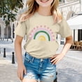 thumbnail image 2 of CONZONE Girls Summer Tops Short Sleeve Rainbow Graphic Tshirts For Girls Crew Neck Soft Children T-Shirts Size 2-3 Years Beige, 2 of 4