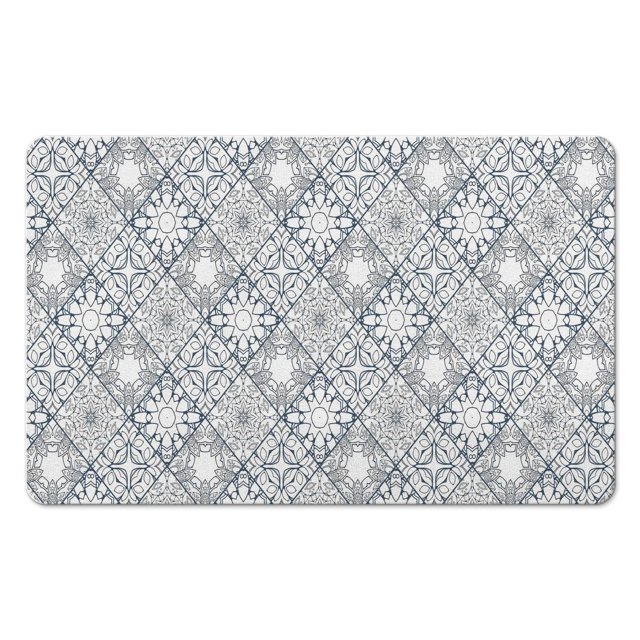 Luxurious Non-Slip Vintage Bathroom Rug Set in Gray, Includes Soft Long Rug and Contour Toilet Rug, Machine Washable, with Exquisite Oriental Floral Design, Ideal for Tub, Shower, 20x32 inches