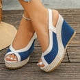 thumbnail image 3 of Dakaela Womens Open Toe Wedges Heels Ankle Strap Espadrille Platform Slip on Summer Sandals for Casual Beach Vacation Wedding Party Size 6-10 Blue, 3 of 8