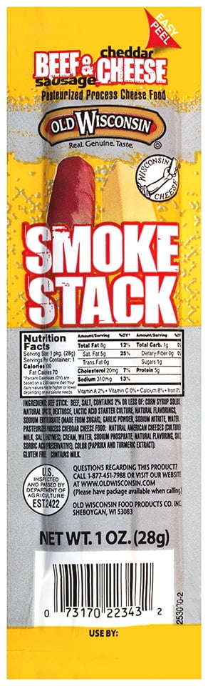 Old Wisconsin Smoke Stack Beef Sausage & Cheddar Cheese 1 oz. Pack by CARL BUDDIG & COMPANY