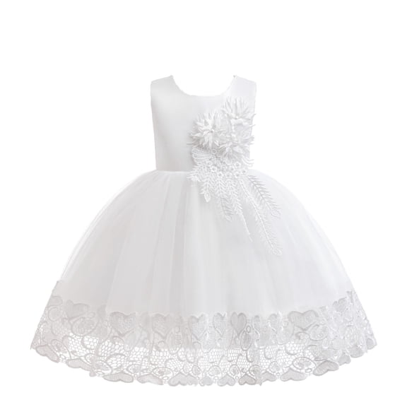 Xdegoge Dress for Girls Tulle Flower Applique Pageant Gown with Lace Trim Formal Wedding Party Princess Dress