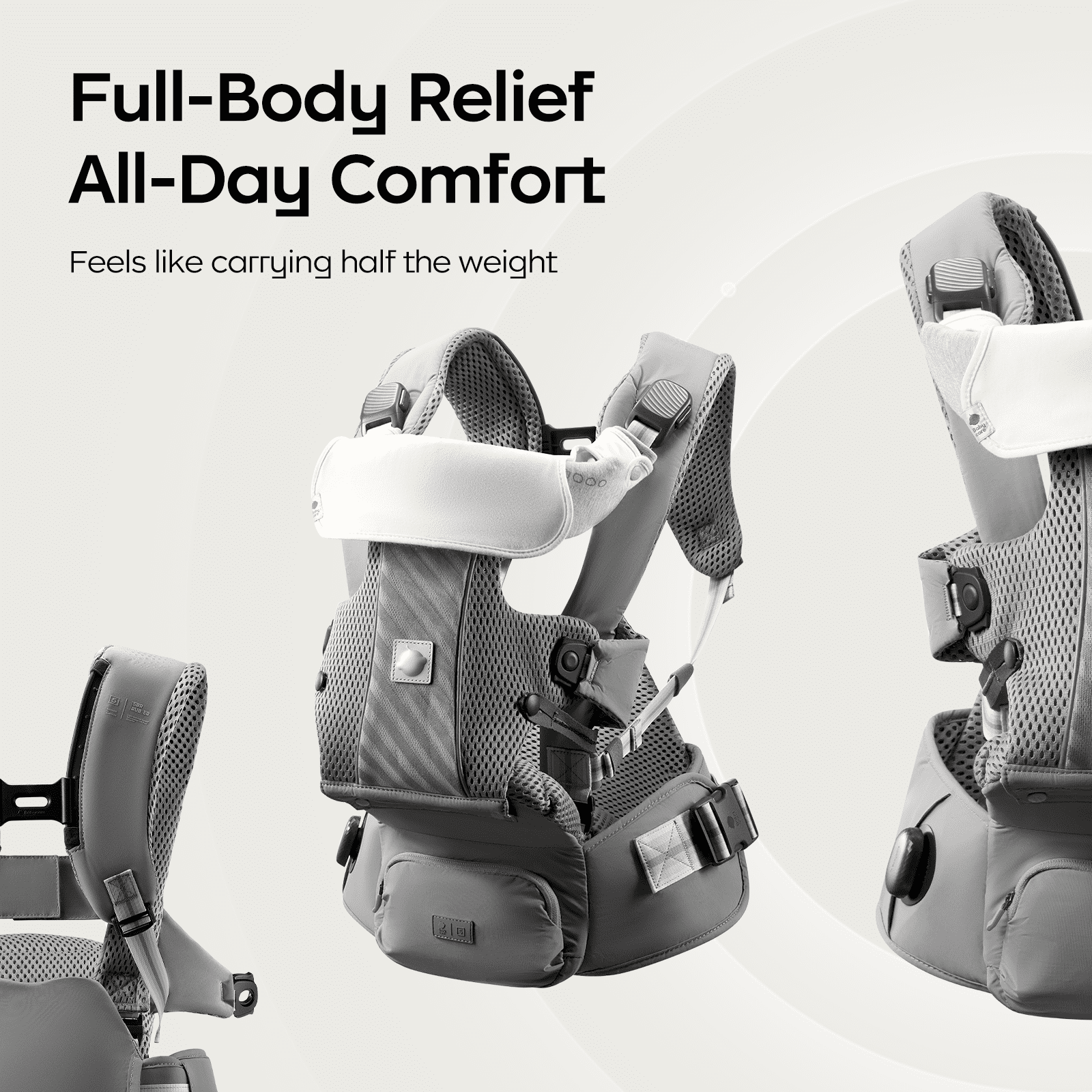 Bc Babycare Ergonomic Baby Carrier with Hip Seat Lumbar Support for Newborn to Toddler,Gray