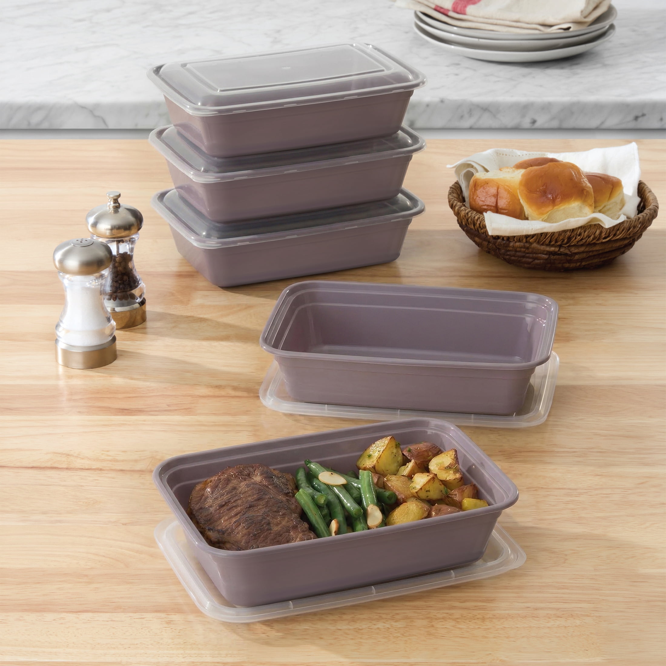 Mainstays 5-Pack 1-Compartment BPA-Free Plastic Meal Prep Food Storage Containers, 1L, Lilac Bloom