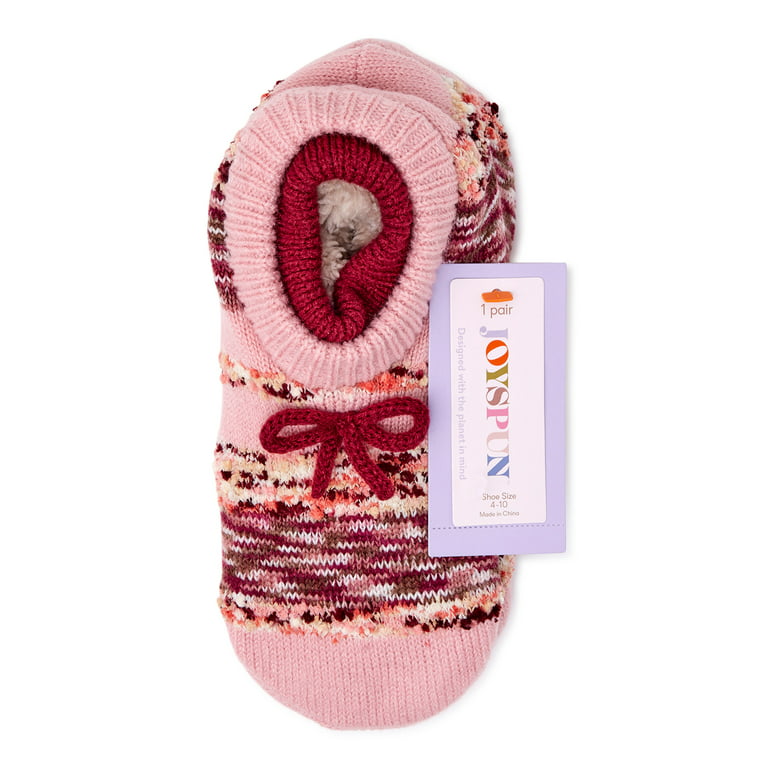 Joyspun Women's Knit Double Cuff Slipper Socks, 1-Pack, Size 4-10