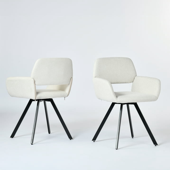 Homy Casa Swivel Dining Side Chair Set of 2, Fabric Armchair Vanity Chair, Beige