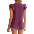 thumbnail image 4 of Top de manga corta con volantes en capas para mujer, blusa holgada informal de Color puro con cuello en V y hombros fruncidos, 4 of 6