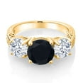 thumbnail image 2 of Gem Stone King 18K Yellow Gold Plated Silver Black Onyx and White Zirconia Engagement Ring for Women | 4.65 Cttw | Round 8MM | Gemstone December Birthstone | Size 5, 2 of 4