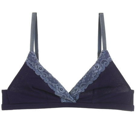 

fanshao Sexy Women Color Block Triangle Cup Lace Wireless Cotton Bralette Unpadded Bra