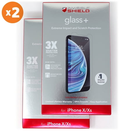2-Pack ZAGG Glass+ Tempered Screen Protector for iPhone X, iPhone Xs - Clear