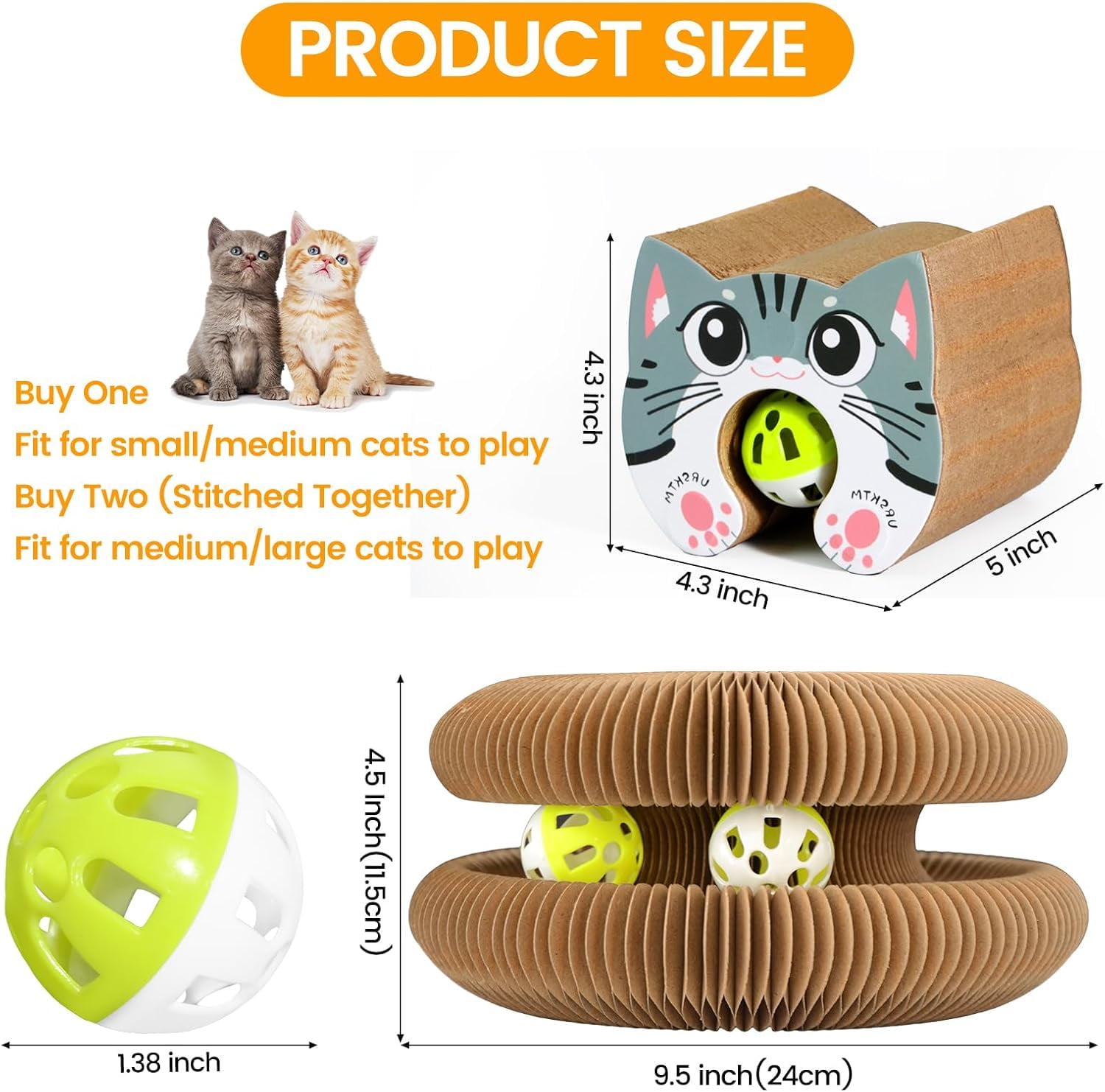 THBN Upgraded-Magnetic Magic Organ Cardboard Cat Scratcher Toy with 2 Balls for Mental Physical Exercise, Multi-Shape Interactive Cardboard Cat Toy for Indoor Cats Flip with Fun, Brown/Gray,M, 1PCS