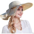 thumbnail image 1 of Sombrero de paja de ala ancha para mujer (caqui), sombrero plegable y enrollable, sombrero de playa, UPF 50+. JM, 1 of 5