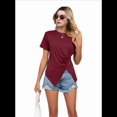 thumbnail image 3 of Camiseta de Corta con Cuello Redondo para Mujer, Túnica con Abertura Frontal, Informal, Holgada, Color Rojo Vino, Talla M, 3 of 10