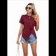 thumbnail image 3 of Camiseta de Corta con Cuello Redondo para Mujer, Túnica con Abertura Frontal, Informal, Holgada, Color Rojo Vino, Talla M, 3 of 10