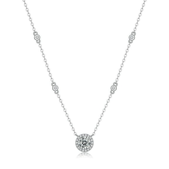 Starlight  Moissanite S925 Silver 18K White Gold Plated Necklace for Women Wedding Anniversary Birthday Gifts