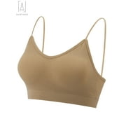 Gustave Women's Seamless Cami Bra V Neck Padded Bralette Spaghetti Strap Pullover Style Bras Tank Top Wire Free "L, Khaki"