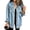 Blue, variant on Women's Denim Overshirt Jacket Lapel Long Sleeve Fringed Hem Loose Casual Jean Shacket Vintage Washed Streetwear Fall Denim Coats White