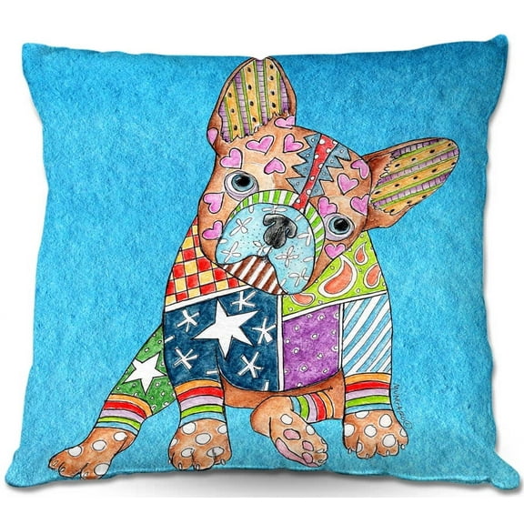 DiaNoche Designs Throw Pillows from Artist Marley Ungaro - French Bulldog Aqua