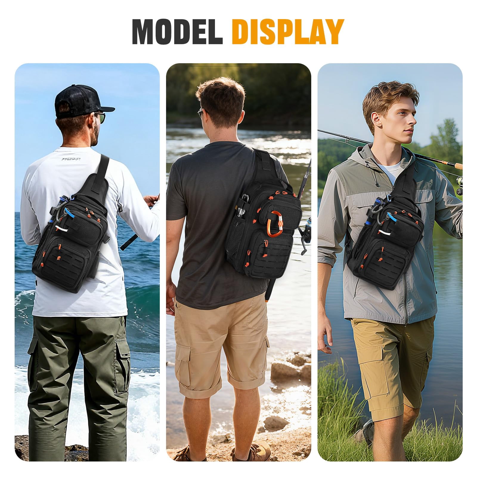Fishing Sling Bag Lightweight Tackle Small Backpack Shoulder Bags With Rod Holder  Storge Gear And Equipment Gifts For Men (black)