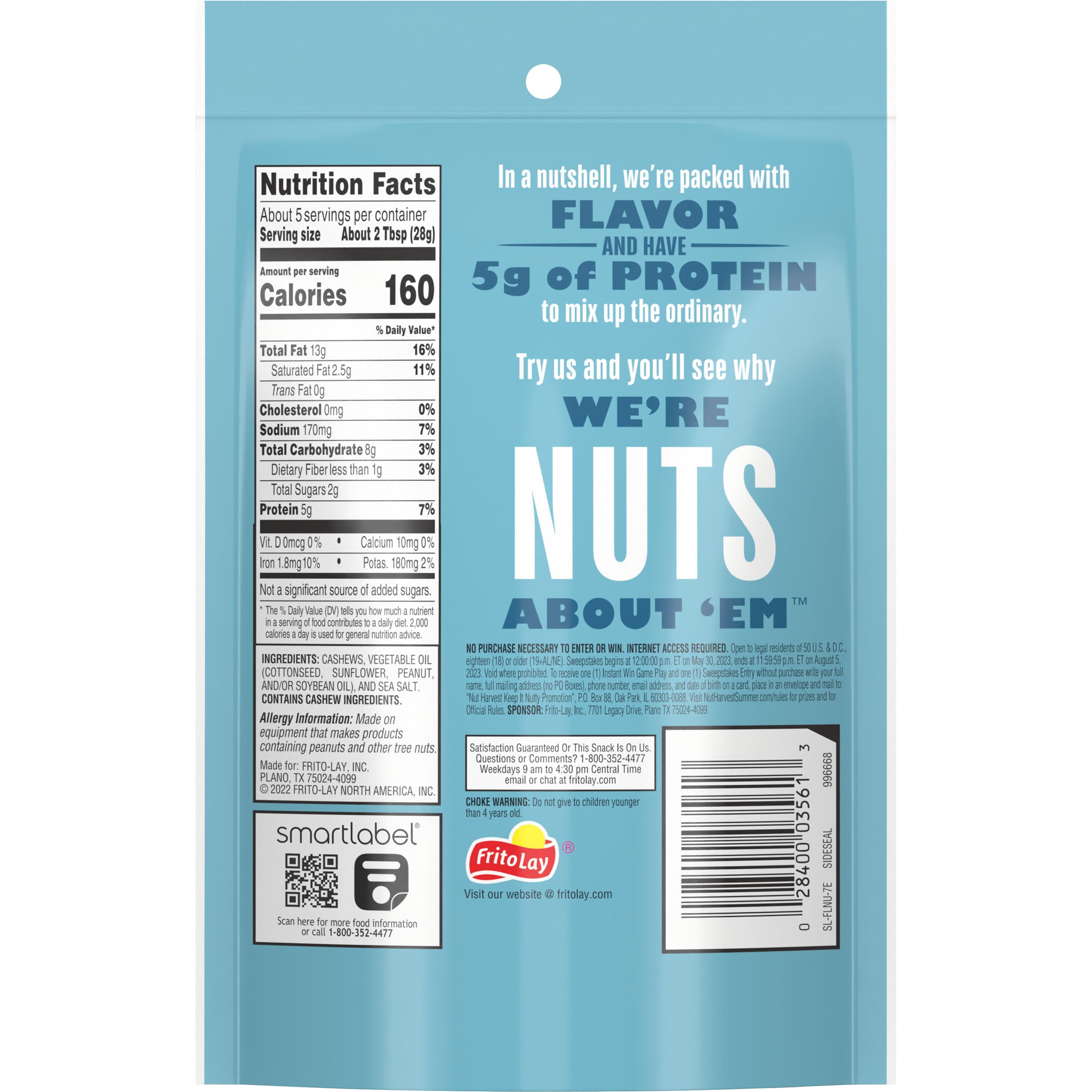 Frito Lay Nut Harvest Sea Salt Whole Cashews 4.75z