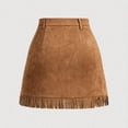thumbnail image 5 of Women's High Waisted Mini A-Line Skirt Faux Suede Bodycon Skirt with Fringe Tassel Hem Studded Detail Vintage Western Style For Party Club Date Night, 5 of 6