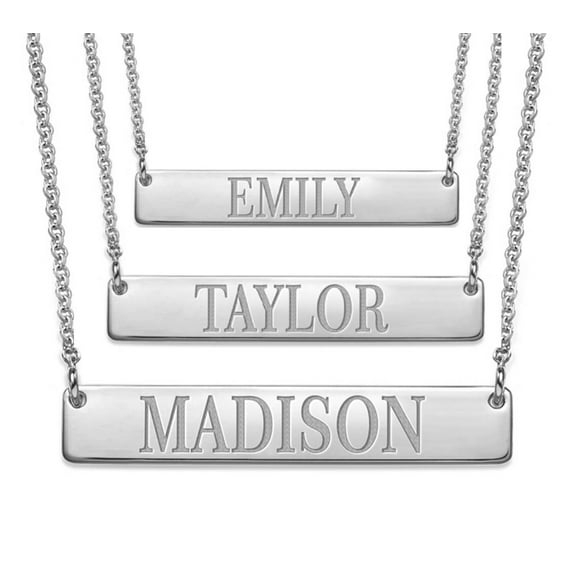 MyNameNecklace - Personalized Bar Name Necklace for Woman - Custom Engraved Hanging Horizontal Bar Nameplate - Made of 925 Silver Custom Any Name with 16'' 2" Chain