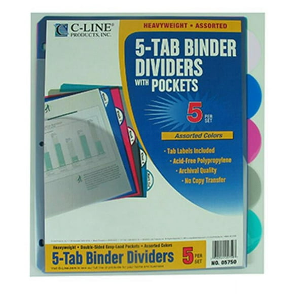 C-Line Products Inc CLI05750 5 Tab Poly Index Dividers With Slant Pocket Assorted 5 Stand Tab
