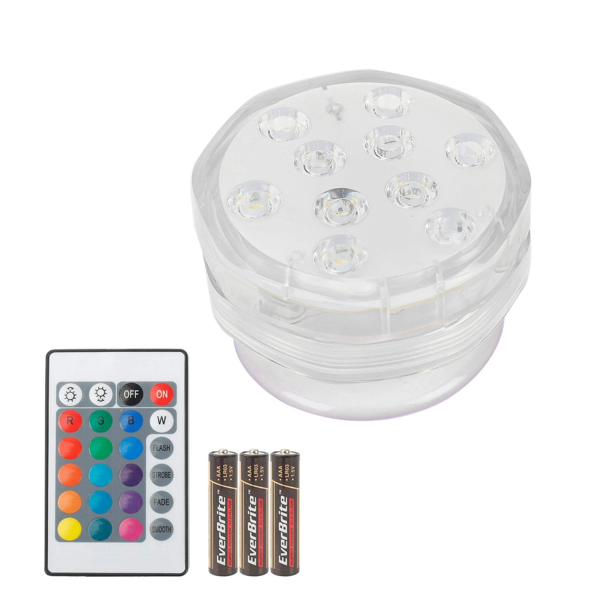 EverBrite 50-Lumen LED Color Changing Waterproof Puck Light with Remote and Batteries