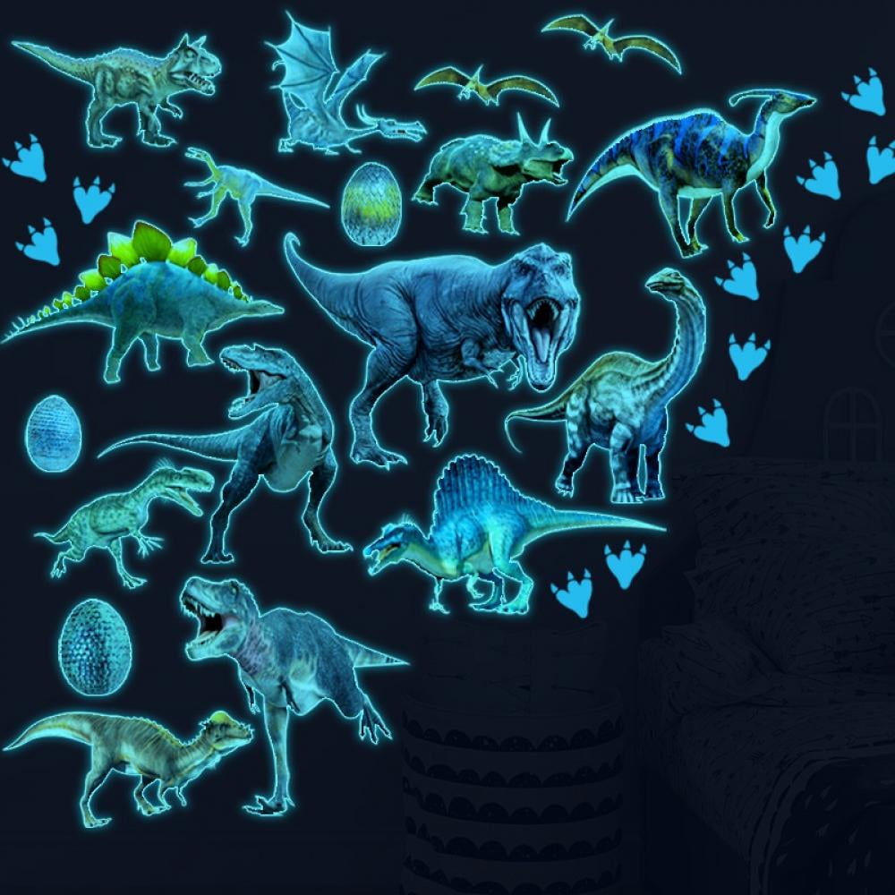 Glow in The Dark Dinosaur Wall Decals,Glowing Stickers for Ceiling,Boys Bedroom Decoration,Large Luminous Removable Dinosaur Wall Decor for Nursery,Kids Birthday Gift