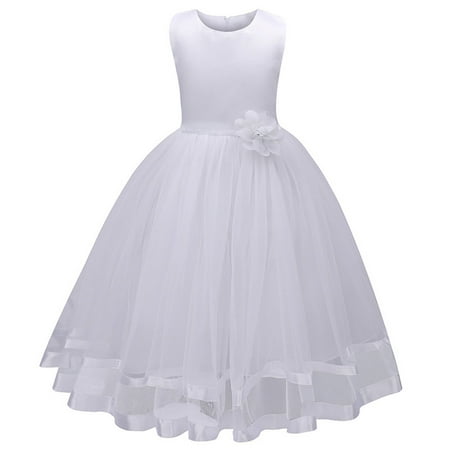 

Dezsed Children Dress Clearance Toddler Girls Solid Color Flowers Net Yarn Bowknot Birthday Party Flowers Gown Kids Dresses White 6-7 Years