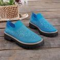 thumbnail image 5 of Loafers for Women Knit Mesh Rhinestone Platform Lug Sole Casual Slip on Walking Shoes Comfortable Dressy Flat Shoes Blue Size 7, 5 of 8