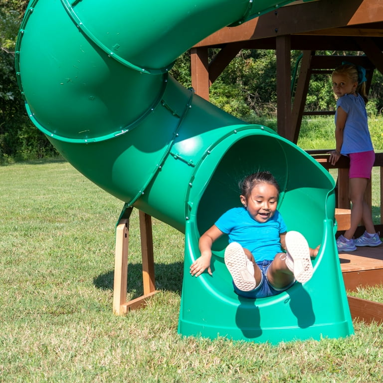 Backyard Discovery Skyfort Kids Playhouse with Tube Slide Swing