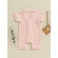thumbnail image 4 of xiaxaixu Baby Boys Girls Jumpsuits Short Sleeve Lapel Collar Button Down Textured Rompers Newborn Pajamas, 4 of 8