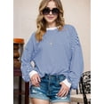 thumbnail image 6 of Women'S Oversized Long Sleeve T-Shirt Striped Colorblock Tunic Top Loose Autumn Crew Neck Sweatshirt Blue & White L, 6 of 8