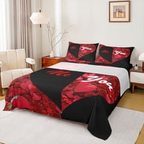 Castle Fairy Teens Adults Romantic Love Heart Full Size Sheets 4-Piece,Rose Valentine's Day Breathable Bed Sheets,Black Red Lightweight Sheet Sets,Breathable Home Decor