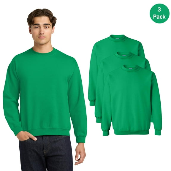 Gildan Heavy Blend Crewneck Sweatshirt, Irish Green Pullover for Men, 3-Pack Long Sleeve, S