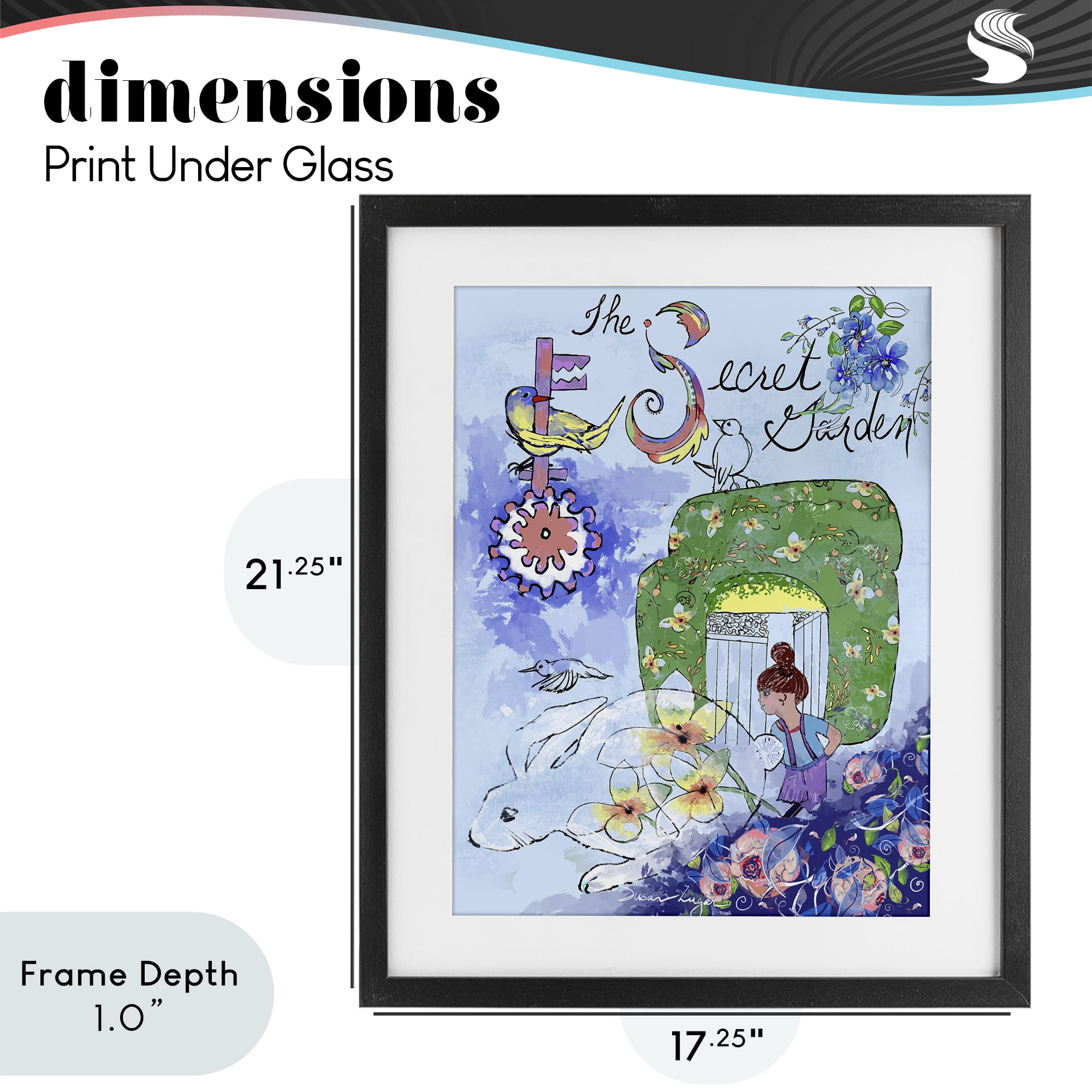 Stupell Industries Secret Garden Folk Illustration Black Framed Print Under Glass, design by Susan Lugar