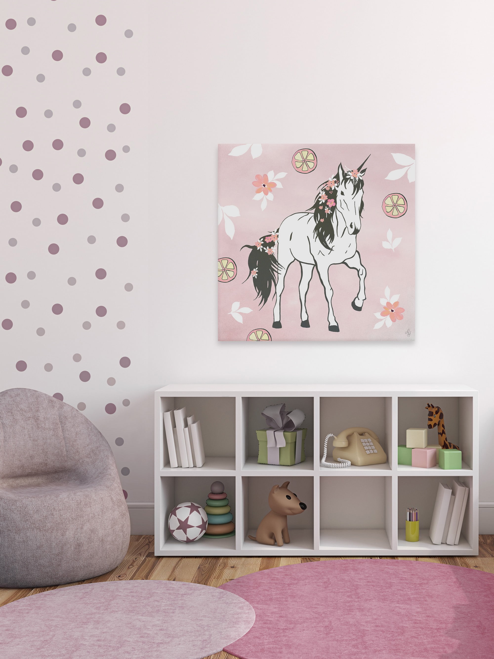 Marmont Hill Citrus Floral Unicorn Canvas Wall Art
