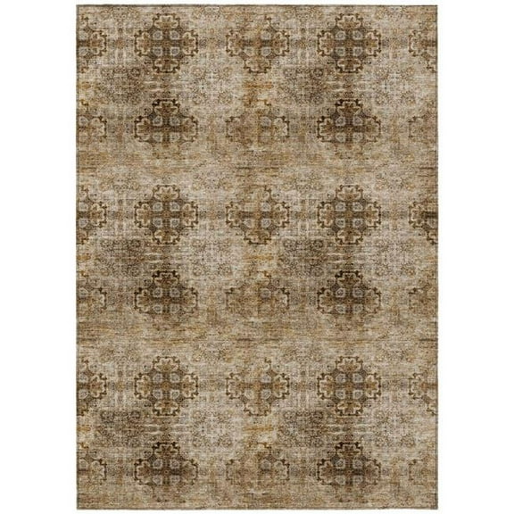 HomeRoots 562992 3 x 5 ft. Taupe Floral Medallion Washable Non Skid Indoor Outdoor Rectangle Machine Woven Area Rug
