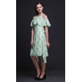 thumbnail image 2 of Bimba Robe Midi à Manches Flottantes pour Femmes, Épaules Dénudées, Imprimé Oiseau Vert - XX-Grand, 2 of 6