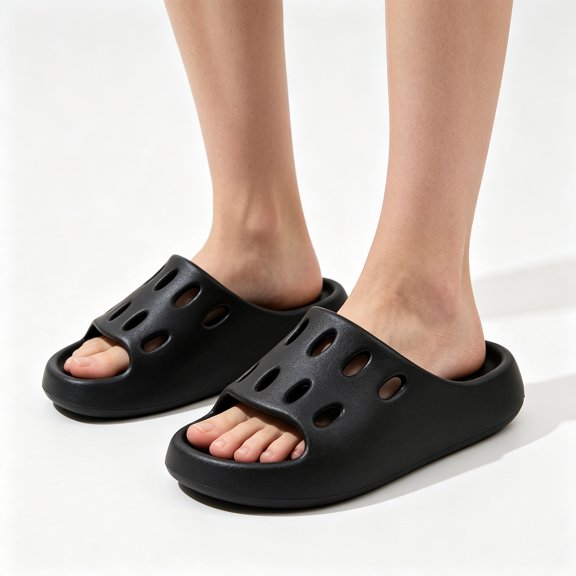 Quick Dry EVA Bathroom Slippers Non Slip Shower Shoes with Vented Holes Thick Sole Arch Support Breathable House Sandals for Men Women Indoor Outdoor Beach Pool (Black, 42)