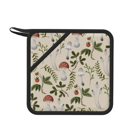 

1 Pc Silicone Anti-Hot Hot Pads Oven Mitts Heat Resistant Pot Holders With Pockets Non Slip Oven Glove Potholder For Kitchen Cooking Bbq Baking 7.1in Autumn Pattern Mushrooms Berries (1)