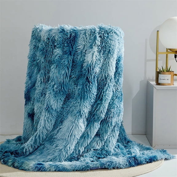 XmhyTop-A Faux Fleece Blanket Tie-dye Blue 130x160cm Throws - Extra Soft Fluffy Microfiber, 1 Piece